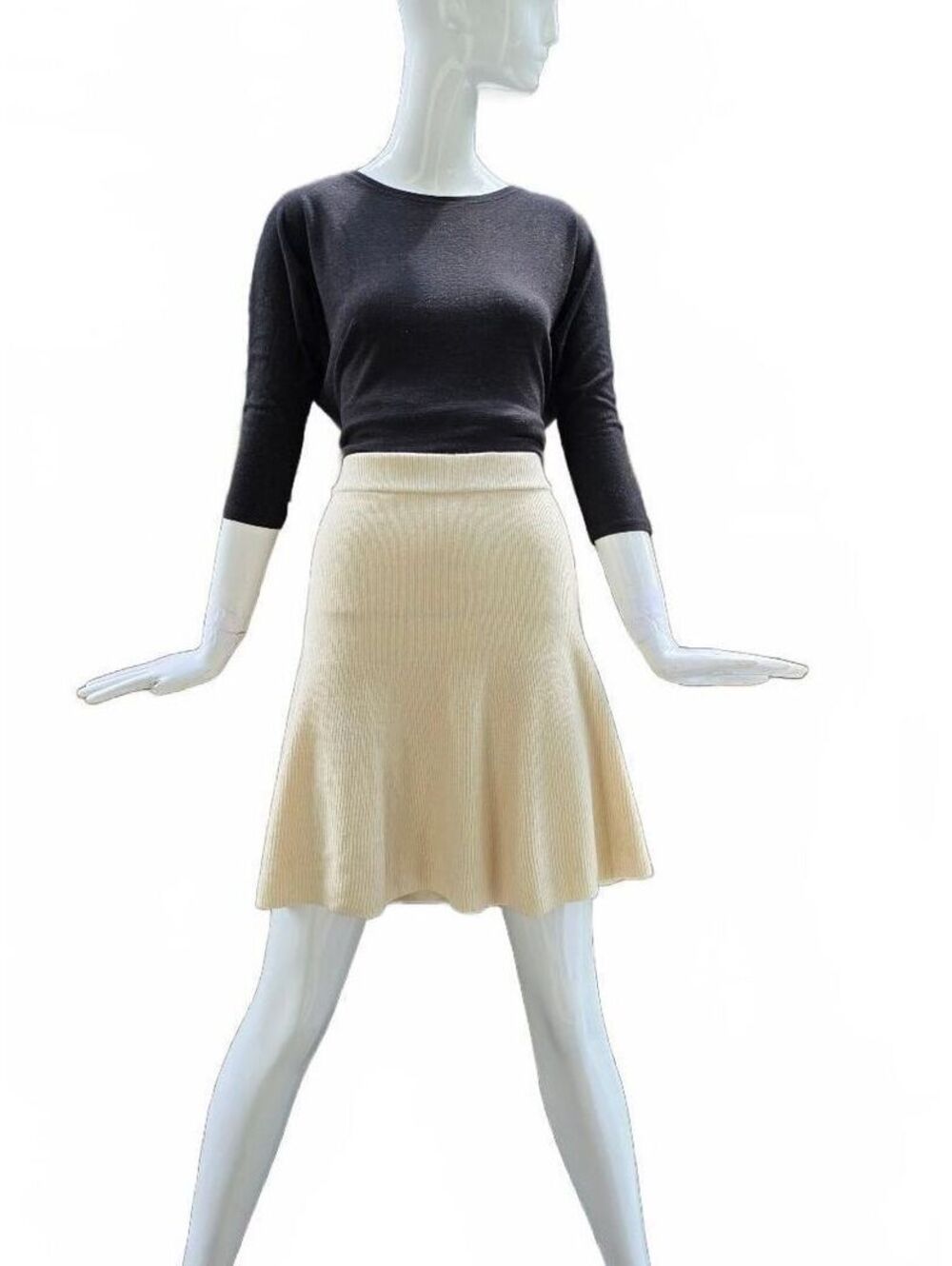 Gap Flared A-Line Mini Skirt Ribbed Knit Cream Pull On New With Tags Large/Tall